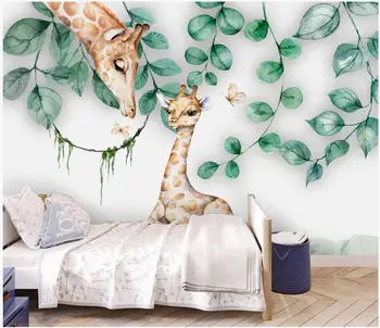 3d тапети по поръчка на снимка Прост лист милото животно жираф детска стая начало декор на 3d стенописи тапети за стени d 3