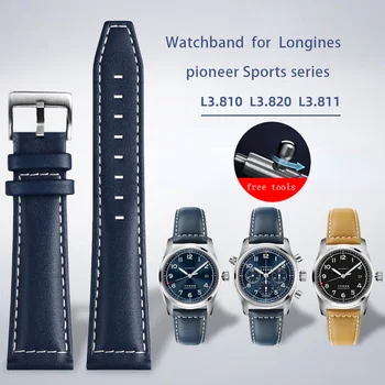 Нов Стил на Каишка За часовник Longines pioneer Sports series L3.810/L3.820 Часовници pilot мъжка кожена каишка за часовник 21x18 мм 22x18 мм