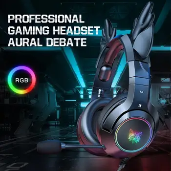 ONIKUMA K9 Детска Слушалки Pink Elk Ear с RGB Led Подсветка Гъвкави Микрофонные Слушалки 7,1 Обемни Компютърни Слушалки за PC Gamer