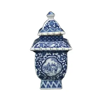 Цзиндэчжэнь керамика синьо и бяло фигура на модел квадратна кула във формата на капака на гърне да Събира украса
