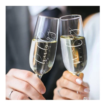 Персонални Дата на Сватбата на Жена Съпругче Шампанско Флейта Чаши 2 елемента Гравиран Шампанско Флейта Сватбени Сувенири За Сватбен Подарък