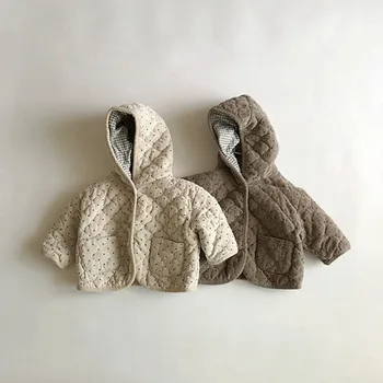 Зимна Памучни дрехи за бебета с качулка, корейска детска къс памучен яке на точки Плюс, Неутрален Топъл Топ, 6 декември, от 1-3 години