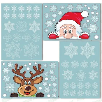 Коледна Прозорец Стъклена Стикер Дядо Коледа Снежинка Стенни Стикери За Детски Стаи Нова Година Коледна Украса За Прозорци И Орнаменти
