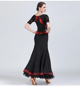 Модерни танцови облекла, дамски панталон за практикуване на бални танци, валс, румба, танго, танц костюм за изяви, рокля с пищна пола S9037