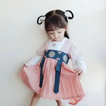 Бебешка рокля с дълги ръкави, пролет-есен детско парти за момичета, костюм Hanfu Tang, роклята е за деца в китайски стил