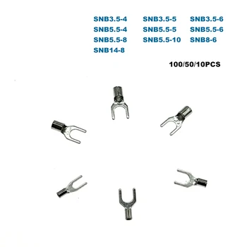 Обжимные клеми Електрически лопата гола носа и горната част на Края на кабела Кабелен конектор SNB1.25 ~ SNB14 Уши 22-6AWG на 0.5-16 mm2 100/50/10 бр.