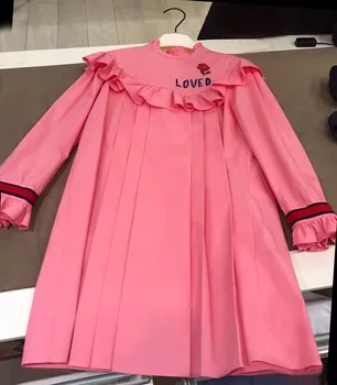 Есенен детски дрехи 1-6 години, розова рокля на принцеса с дълги ръкави за момичета, милото малка рокля с бродерия на цветя, фантазийная детски дрехи за момичета
