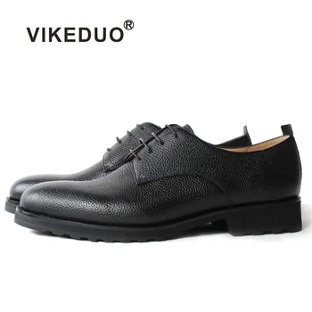 Vikeduo/ класически Черни луксозни модела обувки ръчна изработка на Сватбени партита дантела, мъжки обувки, обувки от естествена кожа, мъжки модела обувки в стил дерби