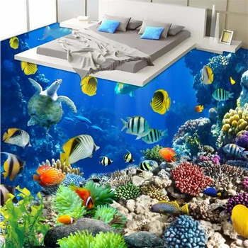 wellyu Потребителски подови живопис 3d тапети красив подводен свят тропическо създание тоалетна баня 3D пол papel de parede