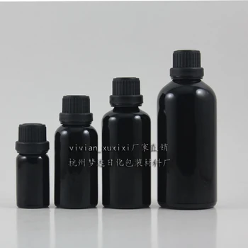 продажба на едро от 50 бр 10 мл лъскава черна стъклена бутилка за етерично масло с пластмасов капак, малък 10 мл черен стъклен контейнер за етерични масла