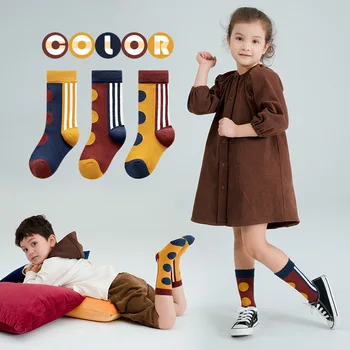 3 чифта/лот, детски чорапи, модни памучни чорапи на точки за момичета и момчета, детски Спортни чорапи на райета за деца 3-12 години