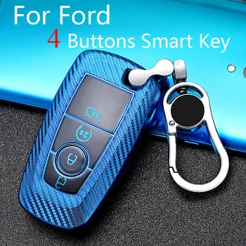 Калъф за автомобилни ключове от въглеродни влакна TPU за Ford F150 Escape Explorer Mustang и Edge F350 F450 F550 Ranger с 4 Бутона Smart Key