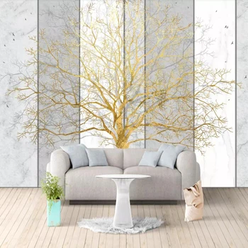 Индивидуални големи стенни тапети 3D родословно дърво златна фолио дърво късмет на мрамор, паркет, стенно украшение живопис