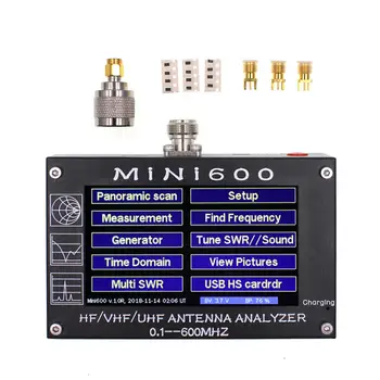 Анализатор Антена MiNi600, 5V1.5A HF VHF UHF 0,1-600 Mhz Брояч на честотата на КСВ Метър 1,0-1999 с 4.3 