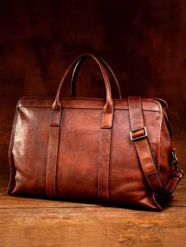 Mantime/удължаване на времето за Европейския и Американския стил на Голямата Голям Кожена Пътна чанта, Мъжка Чанта за 17-Инчов Компютърна чанта на Първия слой Cowhi