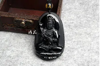 Изискан китайски висулка ръчно изработени от Обсидиан Авалокитешвары Буда ръчно изработени