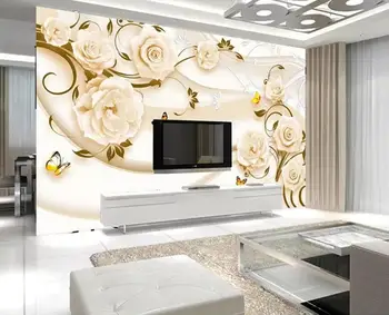 Бакал Потребителски 3D стенни тапети Европейския мек пакет от романтични рози цвете стерео фон на стената за декорация на дома живопис
