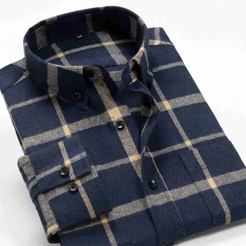 висококачествени зимни есента на мъжки ризи в клетката, ежедневни Удобна риза с джобове, свободни, по-големи размери 9XL 10XL, мъжки Дишащи ризи
