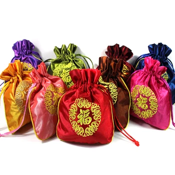Бродерия Китайски Фу Плат Дантела Подаръчни Торбички за Опаковане на Чанти Бижута Сватба Парти Полза на Чанти за Шоколадови Бонбони, Чай 3 бр.