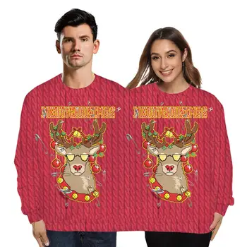 Модерен Елен За Мъже И Жени Грозен Коледен Пуловер 3D Twinset Забавни Коледни Пуловери, Блузи, Ярък Празнични Скок