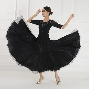 2020 Ново Лятно Черно съвременно танцово рокля женски национален стандарт рокля за балните танци дантелено рокля за практикуване на валс дълга рокля