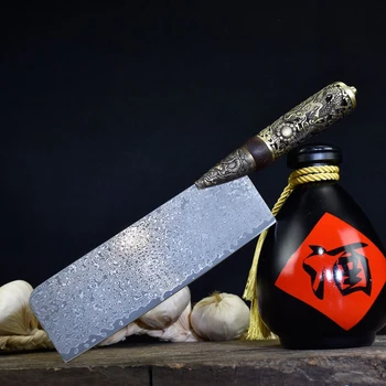 Автентичен Лунцюань призрак ръчно изработени от дамасской стомана слайсер ръчно коване малък кухненски нож ретро кухненски нож за рязане на месо нож