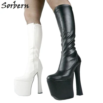 Sorbern/ Пикантен дамски Дълги Ботуши до коляното на платформата и Гъста Масивна ток 20 см висок Ток 9 см; дамски Обувки До Коляното За Парти