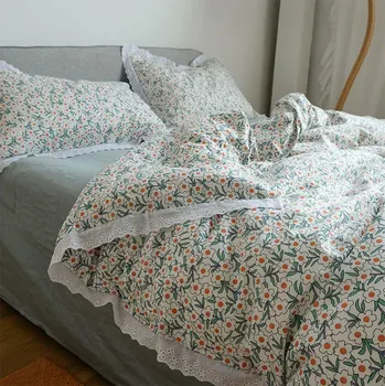 Сладък сладък цветен комплект спално бельо за възрастни момичета, памук, с две отделни легла, пълен с кралицата, романтичен цветен домашен текстил, чаршаф, калъфка за възглавница, чаршаф