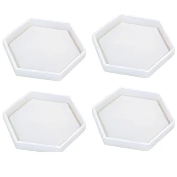 4 опаковки шестоъгълни силиконови форми за злоупотреба с кораб, Силиконова форма за катран, Прозрачна епоксидна форми за отливки от смола, бетон, цимент, полимер
