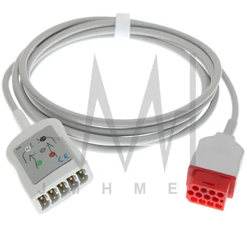 Автоматична кабел ЕКГ ЕКГ с 5 извода за монитор Bionet BM5 BM7 12P, удължителен кабел за ЕКГ, междинен адаптер AHA или IEC, тел тип LL