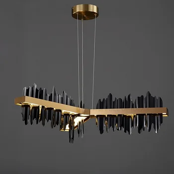 Нов черен/златен полилей с дистанционно управление с кухненски остров Айсберг прост дизайн, led окачен лампа стоманени тела