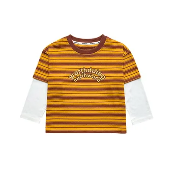 Фалшиви две тениски в корея лента, MT-CS, пролетно-есенен детски модни тениска с кръгло деколте и дълги ръкави