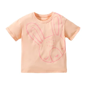 2022 г., Новата модерна Лятна тениска за момиченца, Памучен светло розова Тениска с Сладък Заек и Анимационни герои, Меки Върхове за Деца на 2-7 години