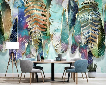beibehang потребителски модерни ръчно рисувани листа от тропически растения спалня хол украса рисувани тапети papier peint