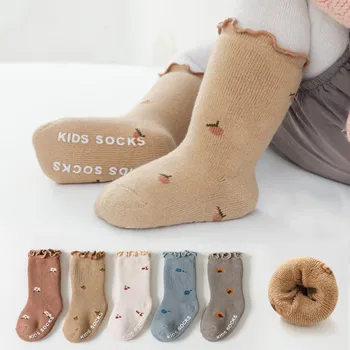 Детски чорапи от 0 до 5 години, Есенно-зимни 21 Нови Хавлиени Дебели Чорапи за деца, Чорапи с дървени Уши, Нескользящие Чорапи за новородени
