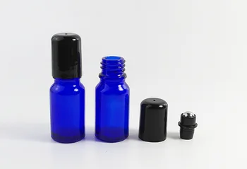 DHL 300 бр./лот, 5 мл, синя празни флакони с рулоном за етерични масла, стъклени флакони за парфюми с рулоном за духове, стъклена бутилка