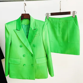 2022 Пролетни Модни дамски Висококачествени Двубортные блейзери, якета + мини поли, Комплект от две части на B395