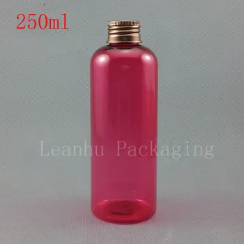 250 мл Червено кръгла пластмасова бутилка с винт на капака, 250 cc Празен Козметични контейнер, бутилка за опаковане лосион / шампоан (24 бр./ лот)