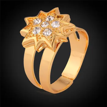 Жълт Златист Цвят Сладък Звезди Планински Кристал, Модни Бижута Дамски Пръстен Подарък R1199
