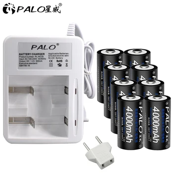 PALO 8 бр 4000 ма C акумулаторни батерии + NC35 бързо зареждане на интелигентно зарядно устройство за AA AAA 2A 3A C D NI-MH NI-CD