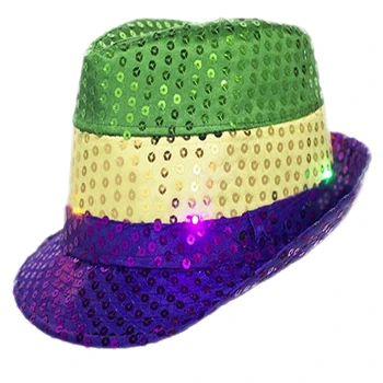 Шапка кофи периферия блясък крушка LED шапка кофи с шапка Коледа карнавал пайеток за възрастен