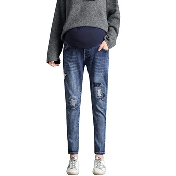 Есенно-зимни нови бродирани панталони за бременни жени, дънки, модни свободни ежедневни панталони за краката, есен облекло