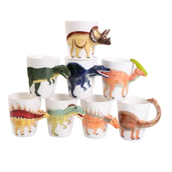 3D Боядисани Големи Чаши Кафе, Чаша Чай Творчески Карикатури С Модел на Динозавър Керамични Съдове За Напитки Детски Подарък