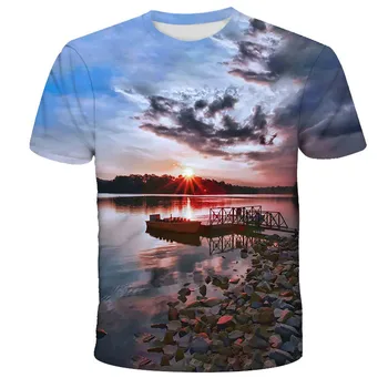 Лятна мъжка тениска с изображение на природен пейзаж, Модни Интересни графични тениски с природа, тази Тенденция риза в стил хип-хоп, 3D тениска