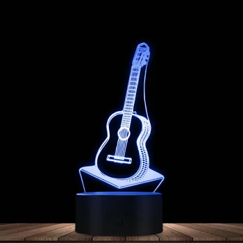 Китара Начало Декор Led Тенис лека нощ Музикален Инструмент 3D Визуални Оптична Илюзия Настолна Лампа Подарък За Музиканти Любителите на Китара