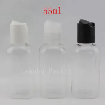 55 мл X 50 е козметична пластмасова бутилка с овална форма с твърд диск, капак, прозрачна пластмасова бутилка за лосион от PET-бутилки, контейнер за грим