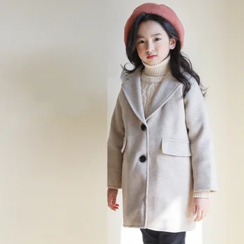 Бебешка вълнена палта за момичета, Яке 2021 година, светло сиво Топло Плътно Плюс Бархатное Зимата и Есента-Дълга Стилно Детско Палто Копчета