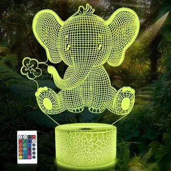 Слон 3D Лампа, Led Илюзията за лека нощ Спалня Декор Светлини с Дистанционно Управление 16 Цвята Настолни Лампи За Рожден Ден, Коледни Подаръци Играчка