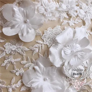 3D Дантелени ленти с бродерия, бродирани с мъниста, Пайети, ДАНТЕЛА и етикети, цветна Апликация за Сватбена рокля 